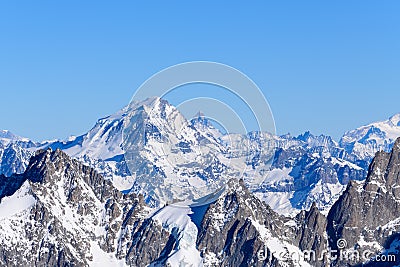 Le Grand Combin and Mont Cervin in Europe, France, Rhone Alpes, Savoie, Alps, in winter on a sunny day Stock Photo