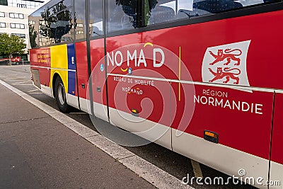 Le Havre, France - August 8, 2021: NOMAD is the Norman mobility network that brings together all regional non-urban and school Editorial Stock Photo