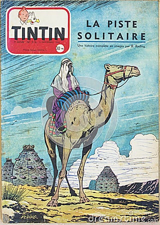 LE MANS, FRANCE - July 16, 2017: Tintin magazine No. 316 was published on November 11, 1954 Popular comics in Belgium and in Franc Editorial Stock Photo