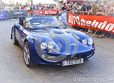 LE MANS, FRANCE - JUNE 16, 2017: Sports car Marcos is English car is presented at the parade of pilots racing 24 hours Editorial Stock Photo