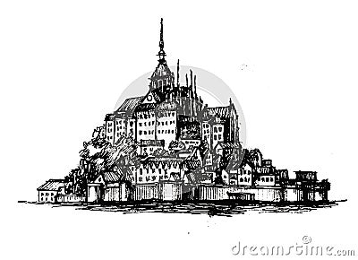 Le Mont-Saint-Michel castle in France sketchy image Vector Illustration