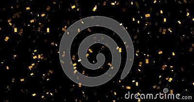 Le scintillement en baisse d'or déjouent les confettis, mouvement de l'animation 3d sur le fond noir Le scintillement en baisse d'or déjouent les confettis, mouvement de l'animation 3d sur le fond noir