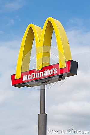 McDonald`s Exterior Golden Arches Sign and Trademark Logo Editorial Stock Photo