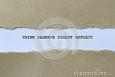 think, observe, digest, reflect on white paper Stock Photo