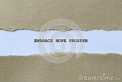 embrace hope prosper on white paper Stock Photo