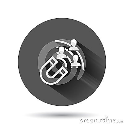 Lead conversion icon in flat style. Attract vector illustration on black round background with long shadow effect. Magnet circle Vector Illustration