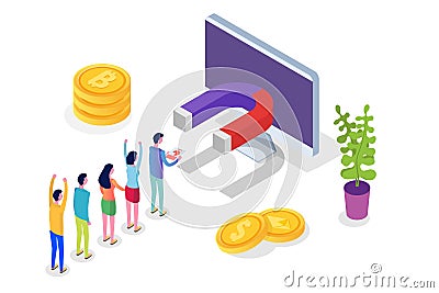 Lead Generate, Inbound Marketing Magnet isometric concept. Vector Illustration