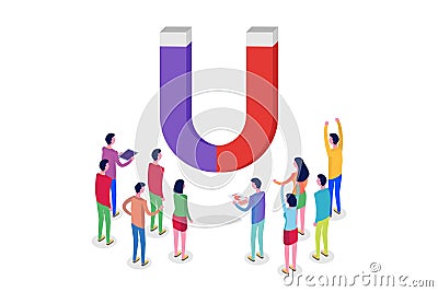 Lead Generate, Inbound Marketing Magnet isometric concept. Vector Illustration