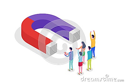 Lead Generate, Inbound Marketing Magnet isometric concept. Vector Illustration