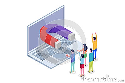 Lead Generate, Inbound Marketing Magnet isometric concept. Vector Illustration