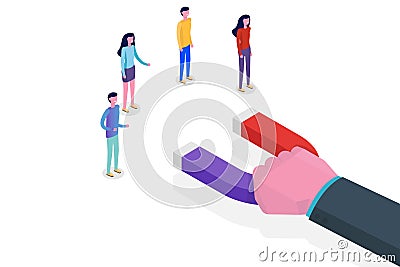 Lead Generate, Inbound Marketing Magnet isometric concept. Vector Illustration