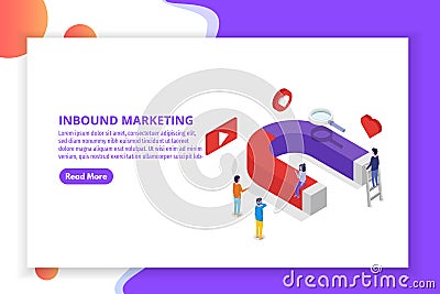 Lead Generate, Inbound Marketing Magnet isometric concept. Vector Illustration