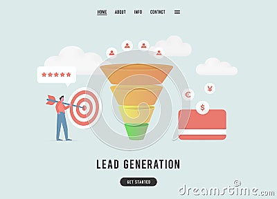 Lead generation concept. Increase website traffic conversion with inbound marketing technology. Lead Conversion Process Vector Illustration