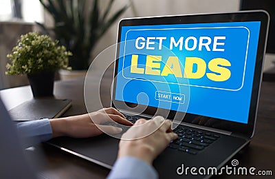 Lead generation start button on screen. Digital marketing and business strategy concept. Stock Photo