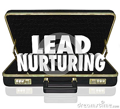 Lead Nurturing Briefcase Sales Campaign Educating Customers Pros Stock Photo