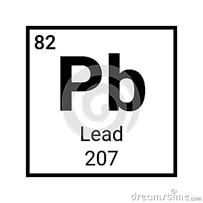 Lead periodic element chemical icon formula. Lead symbol mendeleev table element Vector Illustration