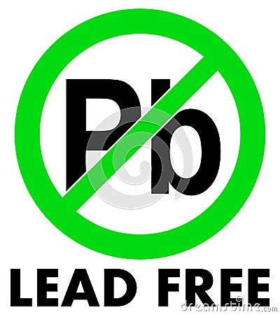 Lead Plumbum free icon. Letters Pb in green crossed circle Vector Illustration