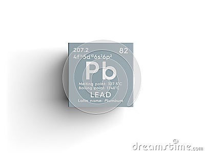 Lead. Plumbum. Post-transition metals. Chemical Element of Mendeleev\'s Periodic Table. 3D illustration Cartoon Illustration