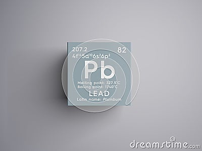 Lead. Plumbum. Post-transition metals. Chemical Element of Mendeleev\'s Periodic Table. 3D illustration Cartoon Illustration