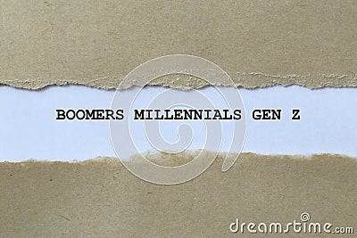 boomers millennials gen z on white paper Stock Photo