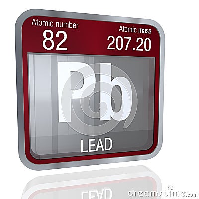 Lead symbol in square shape with metallic border and transparent background with reflection on the floor. 3D render Stock Photo