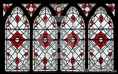 Leaded Glass: The Distinctive Tudor Window. Stock Photo