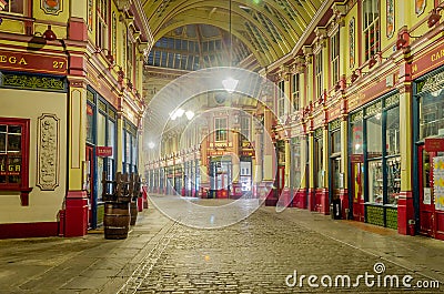 Leadenhall Market at night, London, Editorial Stock Photo