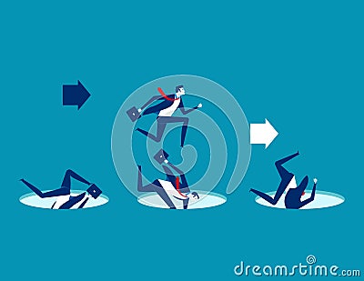 Leader avoiding pitfalls. Concept business vector business illustration. Flat character design, Trapped, Leadership, Cartoon Vector Illustration
