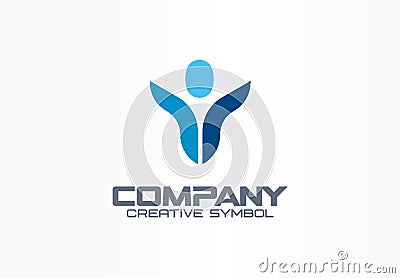 Leader, businessman creative symbol concept. Progress, success trust abstract business logo idea. Hands up man, growth Vector Illustration