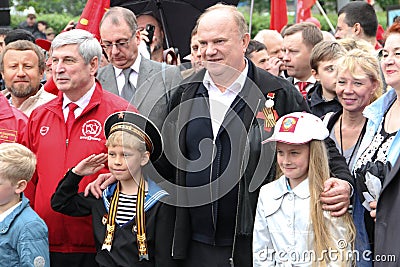 The leader of communist party of Russia Gennady Zyuganov is photographed with children Editorial Stock Photo