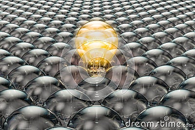 Leader concept with lightbulbs backdrop, 3D rendering Stock Photo
