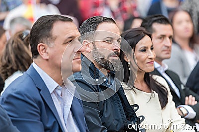 The leader of the far-right Vox party, Santiago Abascal, during the rally of his party held in Caceres. Editorial Stock Photo