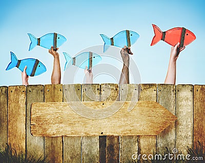 Leader Fish Team Following Togetherness Forward Concept Stock Photo