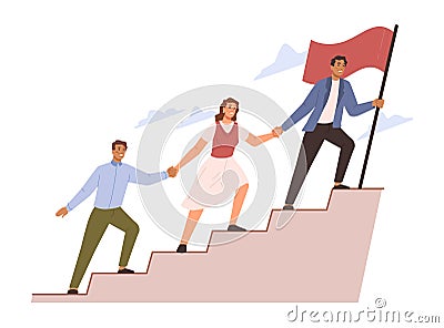 Leader helping team, leading in success direction Vector Illustration