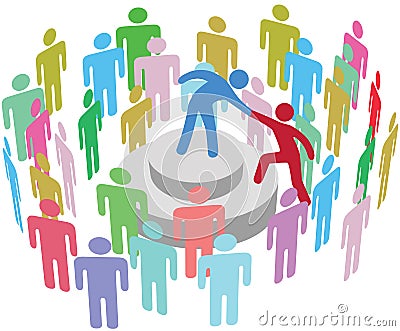 Leader helps person speak to group Vector Illustration