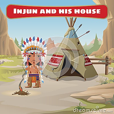 The leader of the Indians with tepee Vector Illustration