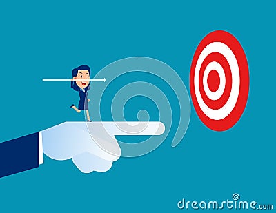 Leader pointing to target with colleague throwing the arrow as symbol of finding success Vector Illustration