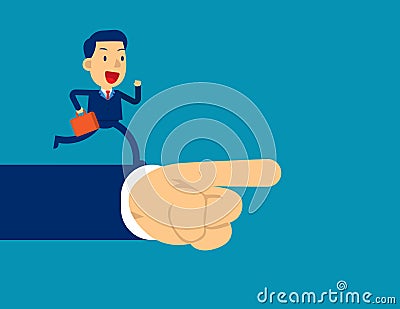 Leader pointing way to success. Concept business supporter vector illustration, Kid flat character style design, Cute business Vector Illustration