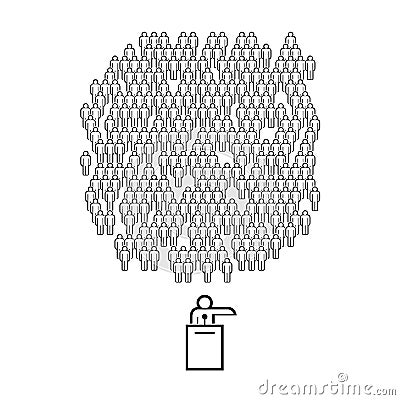 Politician, Public Speaker on the Podium and the People Group. Vector People Crowd Made of Simple Line Icons Vector Illustration