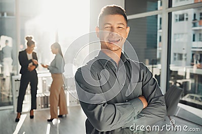 Leader, portrait and businessman proud in office happy, smile and empowered, ambition and mindset. Face, vision and male Stock Photo