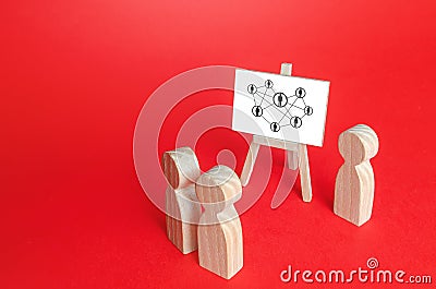 Leader presents the hierarchical structure of the company to the employees. Distribution responsibilities. Flexible business Stock Photo