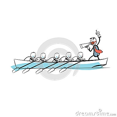 Leader teamwork business concept boat rowers Vector Illustration