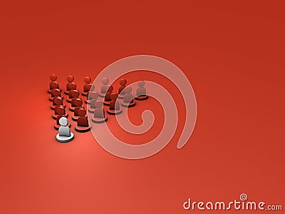 A leader who leads everyone in the group. Abstract concept representing leadership and command. hot red background. Stock Photo