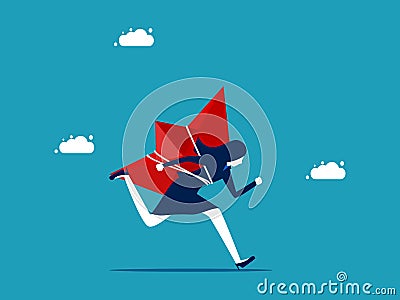 Leaders efforts. businesswoman with a paper boat rushing forward. business Vector Illustration