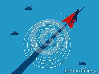 Leaders overcome obstacles and problems. man hero flies through the maze Vector Illustration