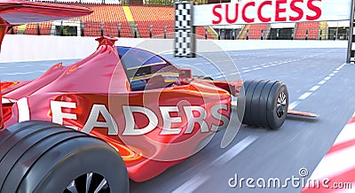 Leaders and success - pictured as word Leaders and a f1 car, to symbolize that Leaders can help achieving success and prosperity Cartoon Illustration