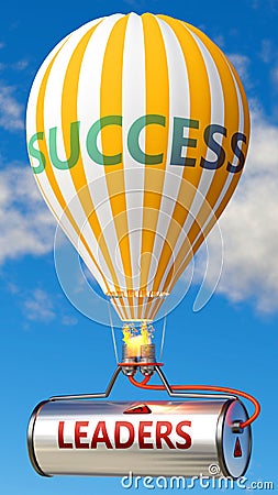 Leaders and success - shown as word Leaders on a fuel tank and a balloon, to symbolize that Leaders contribute to success in Cartoon Illustration