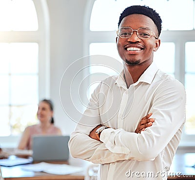 Leadership, black man and success corporate accounting manager work at finance company office. Financial accountant Stock Photo
