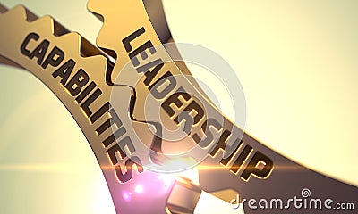 Leadership Capabilities Concept. Golden Metallic Cog Gears. 3D. Stock Photo