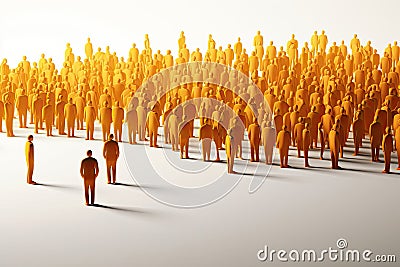 Leadership concept as a group of people standing in a circle facing each other in a 3D illustration style, Crowd of people on Cartoon Illustration